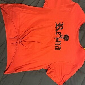 Red Graphic Tee with Knot Detail